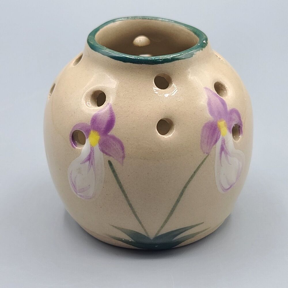 TB Pots Wildflower Pottery 3" Vase Beige Purple Floral Design